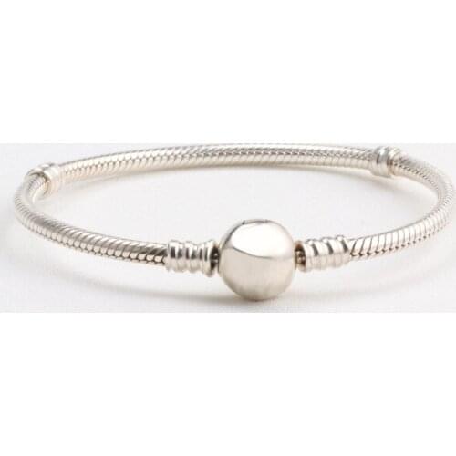 Authentic 100% 925 Sterling Silver Round Button Classic Clasp Snake Bone Bangle & Bracelet Luxury Jewelry