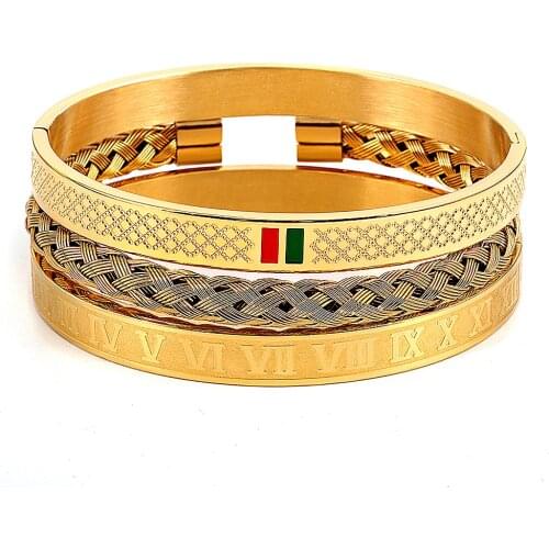 New Fashion Grain Charm Lover Bangles Roman Green red Design Bracelets Man Sets Jewelry Stainless Steel Stackable Bracelet