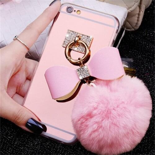 Phone Case For Samsung S20 FE Plus S8 S9 S10 PLUS Note 8 9 10 Plus 20 Ultra Luxury Bow Tassel Fox Fur Ball Soft Mirror Case