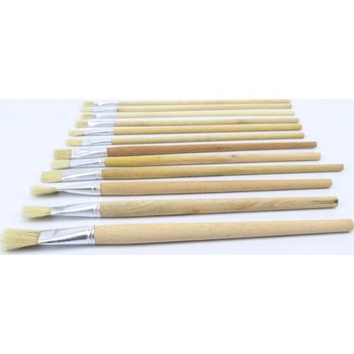 20pcs/Set pig bristle wooden brush pen flat head single brush gouache brushes Paint Brush Art Supplies Student Stationery