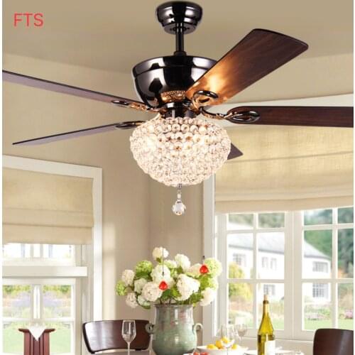 Wooden leaf fan light decoration restaurant bedroom ceiling fan light mute American fan light crystal fan light