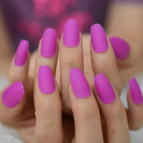 Purple Pink Fuscia Matte Ballerina Press on False Nail Frosted Acrylic Fake Faux Fingersnails Extention Tool with Glue Sticker