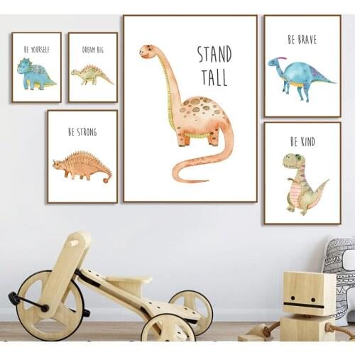 Cartoon Different Types of Dinosaurs Nursery Wall Art Canvas Painting Print Poster Pictures New Baby Gift Kids Room Home Decor