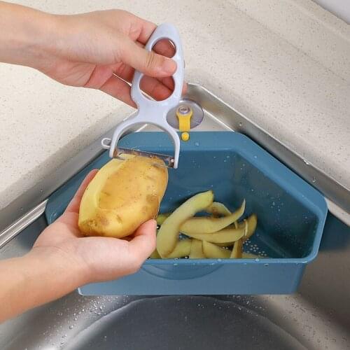 Three-piece Triangular Sink Filter Sink Filter Kitchen Drain Vegetable And Fruit Drain Basket Sucker Sponge Rack Storage Rack