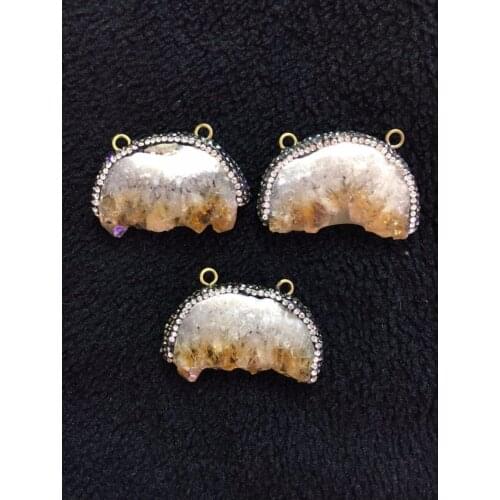 5large size blue quartz dot Druzy pendant with crystal zircon seal cap hexagonal pendant jewelry