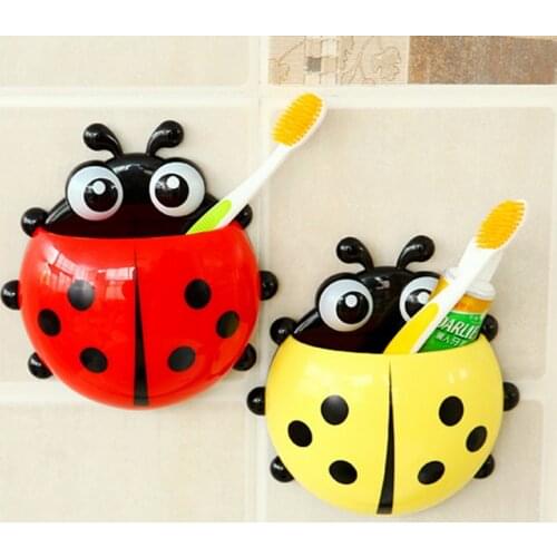 Lovely Ladybug Home Bathroom Toothbrush Holder Wall Mount Suction Cup Toothpaste Storage Rack Toothbrush Rack For Children