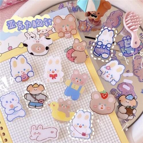 Cute Bear Cat Rabbit Music Box Acrylic Brooch Children Student Badge Patch Brooch Unisex Bag Clothes Jewelry Accessories