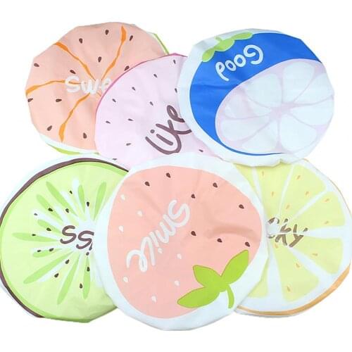 Reusable Elastic Cute Fruit Design Waterproof Bath Hat Salon Hair Hat Girls Women Kids Shower Caps Bathroom Products