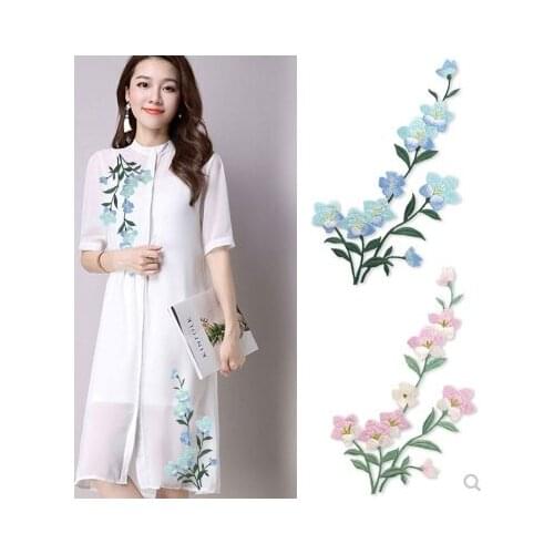 Fashion Embroidered Flower Cloth Large Applique Hot Sticker Cowboy Cheongsam Clothes Decoration Accessories Fabric 2Pcs