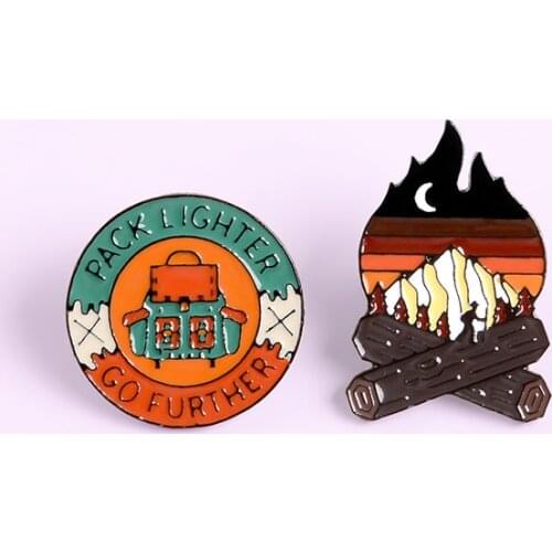 Outdoor Camping Pins Night and Firewood Travel Bagpack Brooches Nature Travel Adventure Enamel Pin Outdoorsy Badge For Women Men