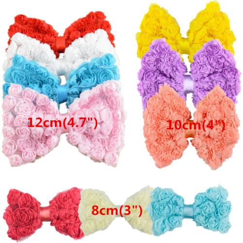 Fashion 4.7in big chiffon rose flower bow girl rosette bows hair accessory without clips free shipping 20pcs/lot BOW8