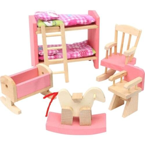 Dollhouse Mini Furniture Set Children Toy Model House Wooden Furniture Kit Kids Educational Toy Bathroom Set