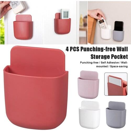 Hot 4 PCS Punching-free Wall Storage Pocket Self Adhesive Wall-mounted Remote Holder Space-saving Organizer for Door Phone N