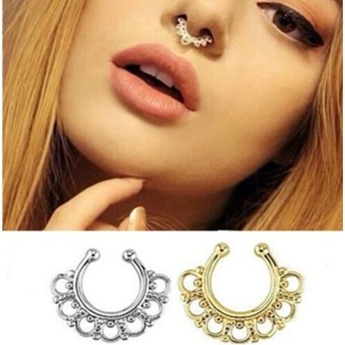 New Crystal Clicker Fake Septum For Women Clip Hoop Nose Ring Faux Piercing Gold Silver Plated Men Girl Gift Body Jewelry