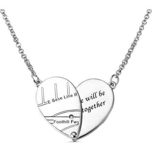 Map Engraving Heart Necklace Foldable Pendant Jewelry Distance Location Stone Women Gift Chain Personalized Necklace Men Part