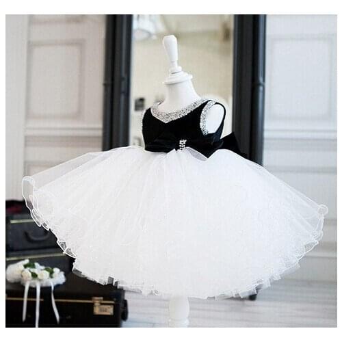 Toddler Girl Baptism Dress White Beading Princess Infant Wedding Gown 1 Year Baby Girl Birthday Dress Kids Party Wear Dresses