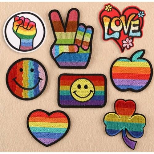 Rainbow Love Heart Flag Embroidered Patches for Clothing Sew on Badge Sticker DIY Applique Stripes Iron on LGBT Heart Patches