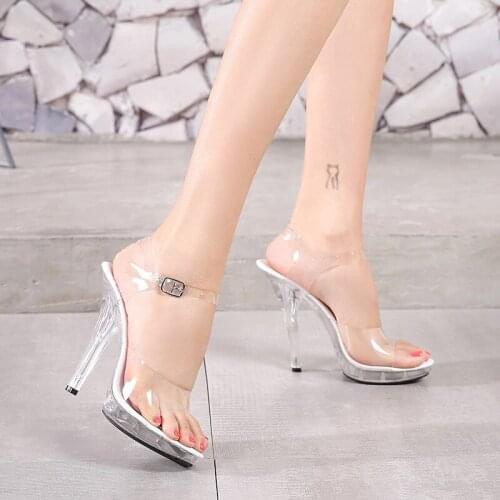12 CM Height Crystal Sandals Female Summer Thin Heel Clear Sandals Non-slip Thick Sole Transparent PVC Sandals Womens Pumps