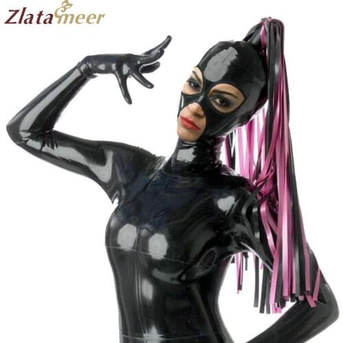 Latex Fetish Hood with Pigtail Sexy Unisex Natural Rubber Latex Mask Braid Wig Cross Dressing Custom Made LM015