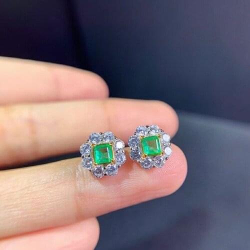 New Natural Emerald Earrings 925 Silver Two-color Plating Process Trendy Simple Earrings