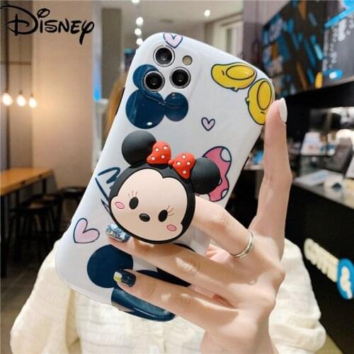 Disney Mickey Minnie for IPhone 7/8P/X/XR/XS/XSMAX/11/12Pro/12mini Silicone Cartoon Stand Anti-drop Phone Case