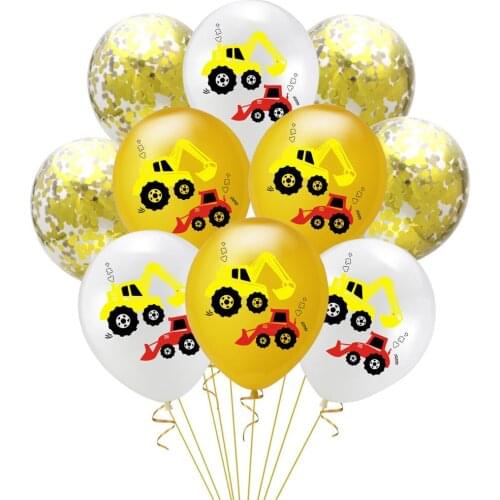 Construction Vehicle Theme Confetti Balloon Excavator Forklift Latex Balloons for Birthday Party Decorations Kids