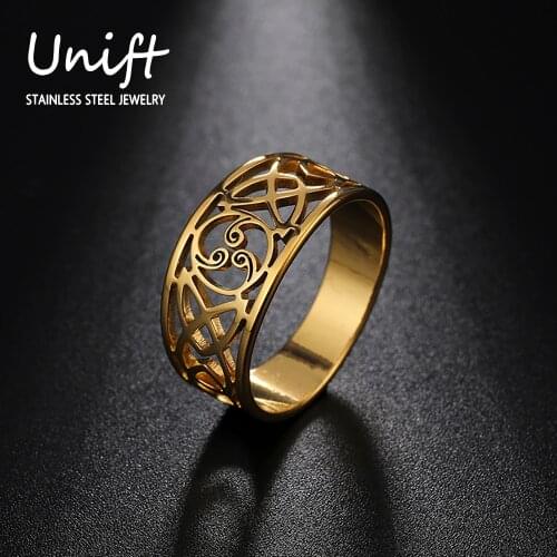 Unift Vintage Hollow Irish Celtic Knot Ring Stainless Steel Nordic Jewelry For Men Women Supernatural Amulet Accessories Gift