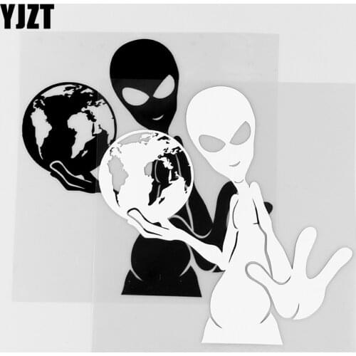 YJZT 15.7X16CM Alien Earth Ufo Humanoid Car Stickers Creative Vinyl Decals Black / Silver 10A-0115