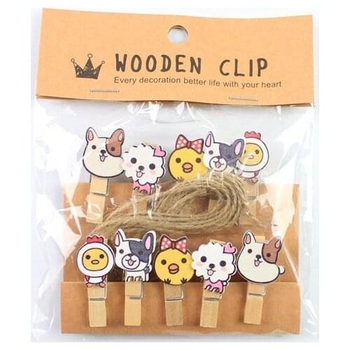 10 pcs/lot Cute Puppy Dog Wooden Clip Photo paper Clothespin Craft Clips Party Decoration Clip with Hemp Rope