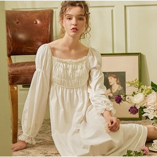Women‘s Princess Dress Puff Sleeve Sleepshirts Vintage Square Collar Nightgowns.Victorian Retro Nightdress Sleepwear Loungewear
