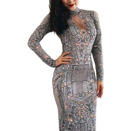 Sexy Crystal Rhinestone Dress Women Prom Wedding Party Formal Dress Evening Long Dress Singer Stage Show Nightclub Jumpsuits