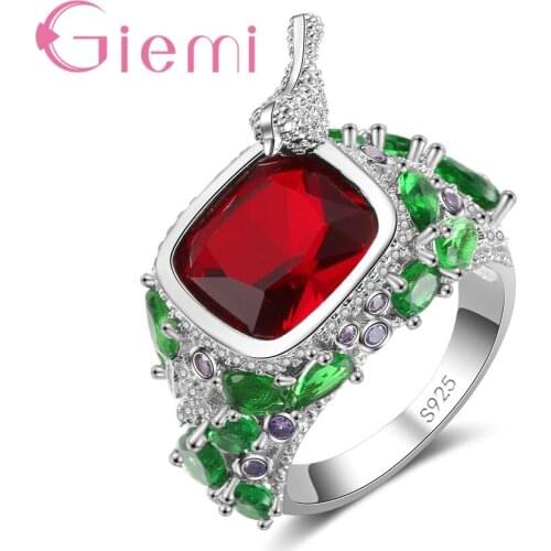 Unique Design 925 Sterling Silver Ring For Women Girl Colorful Crystal Bride Wedding Ring Engagement Anniversary Jewelry