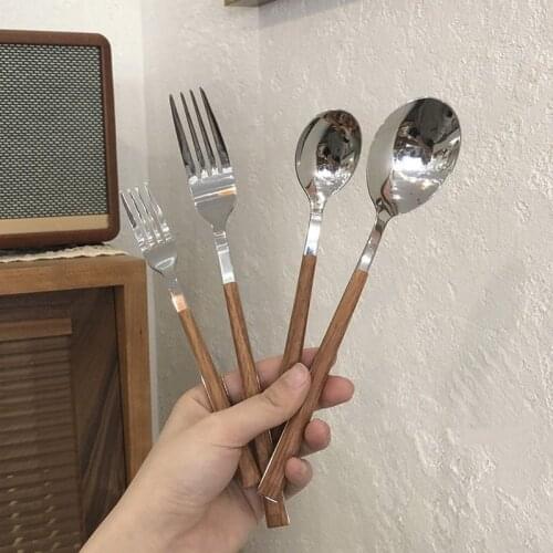 1Pc Ins Stainless Steel Spoon Fork Knife Long Handle Household Western Tableware Steak Dessert Kitchen Dinnerware High Quality