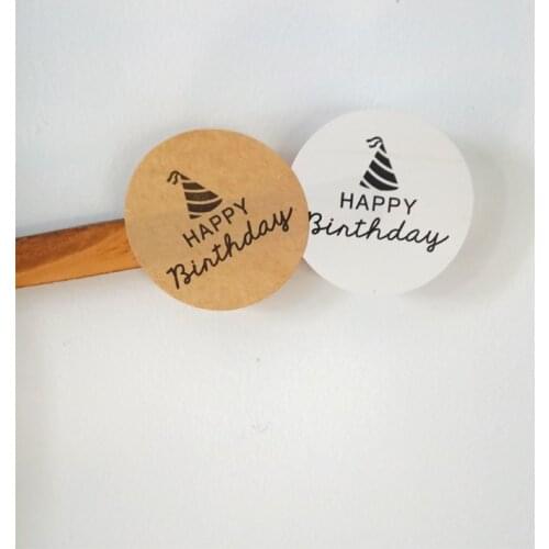 1000pcs handmade happy birthday Cake Baking kraft White Round Seal Sticker DIY HandMade Gift free shipping