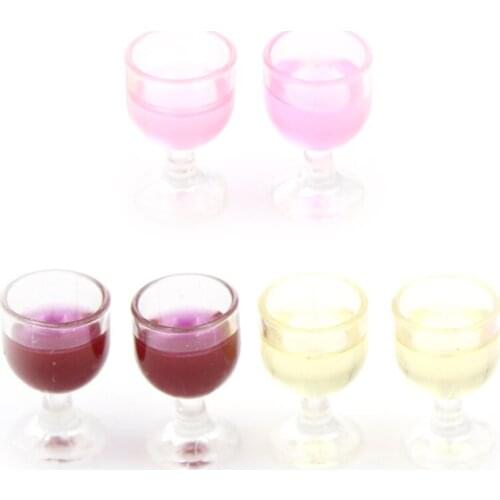 2Pcs Mini Red Wine Cup Simulation Furniture Wine Glass Goblet for Doll House Decor 1/12 Doll house Miniature Access baby toys