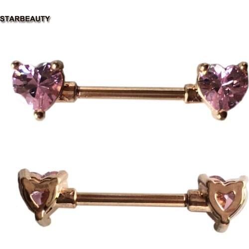 2 pieces/order Pink Crystal Heart Nipple Piercing Rings Mamilo Sexy Women Nipple Ring Body Jewelry Pink Nipple Ring Jewellery