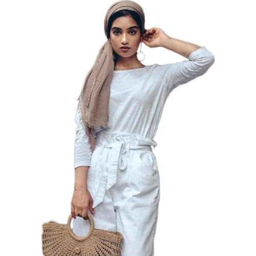 2020 Womens Bubble Cotton Solid Islamic Muslim Turban Shawl and Shawl 180*95cm Pasmina Womens Tweed Viscose Super Long Wrinkle