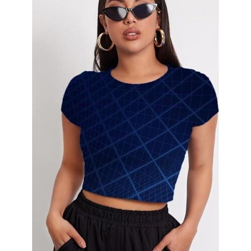 3d Tshirt Geometry T shirt Women Cube Shirt Print Psychedelic Tshirt Printed Abstract Navel Bare Short Sleeve T shirts Fashion