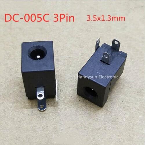 DC-005C DC Power Socket Female Base 3.5x1.3mm 3Pin Direct DC Power Interface Half Copper Panel Mount Connector Adapter