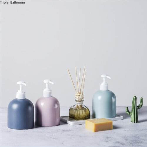 300ml Ceramics Hand Soap Bottle European Style Solid Color Hair Conditioner Bottle Wristband Hand Dispenser Bathroom Supplies