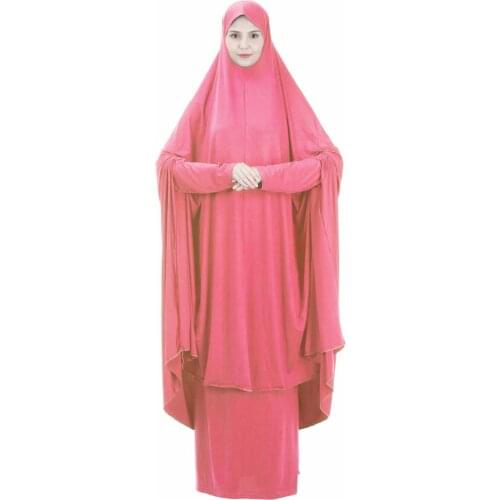 Richkeda Store New 2021Two-Piece Set Prayer Garment Dress Muslim Women Abaya Jilbab Hijab Long Khimar Outfit Ramadan Skirt