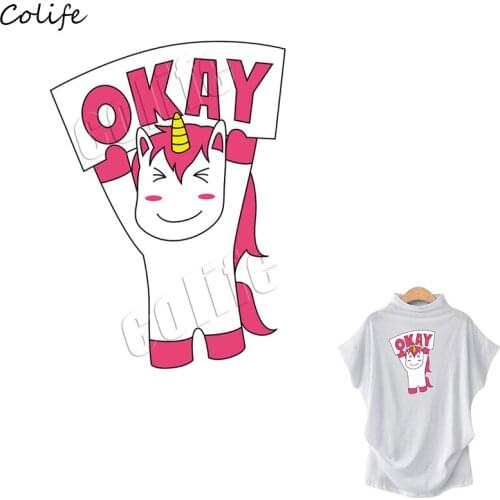 Two Size Unicorn Iron-on Transfers for Clothing Patches Okay Unicorns Washable Stickers Families Appliques Decoration Patch