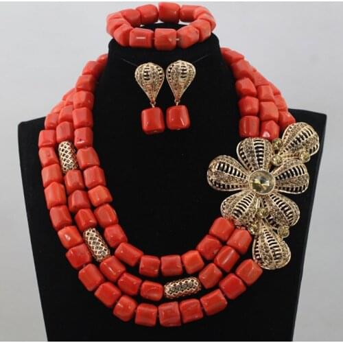 Big Coral Beaded Bold Statement Necklace Set DIY Lady Fashion African Jewelry Sets High Quality Free Shipping CNR593