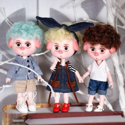 DBS 1/12 BJD 26 joint body cute pig ob11 doll with clothes shoes children gift 15cm mini doll name by DODO girl toy diy