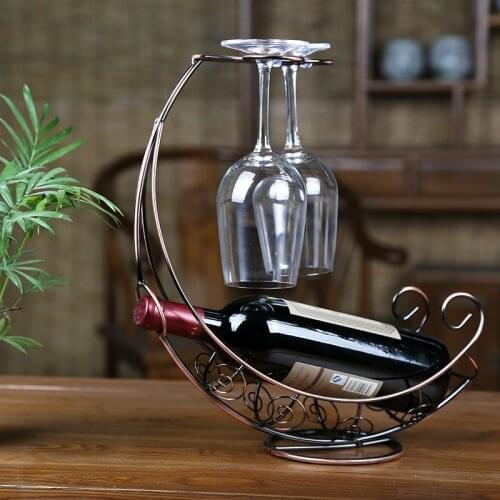 Metal Wine Rack Bottle Glass Cup Holder Modern Moon Boat Bottle Holder Table Decro 3 Colors