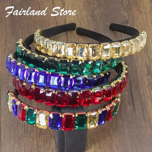 Fairland Fashion Baroque Luxury Multicolor Sparkly Crystal Headband Vintage Metal Headdress Hair Jewelry Wedding Accessories