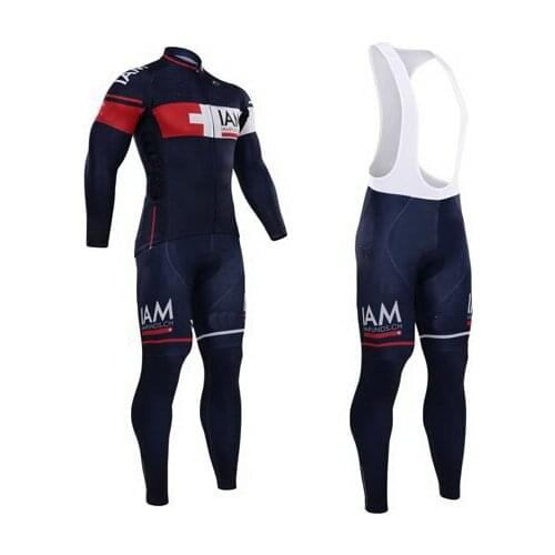 Spring Summer 2015 IAM Team BLUE Mens Cycling Jersey Long Sleeve Bicycle Clothing With Bib PANTS Ropa Ciclismo