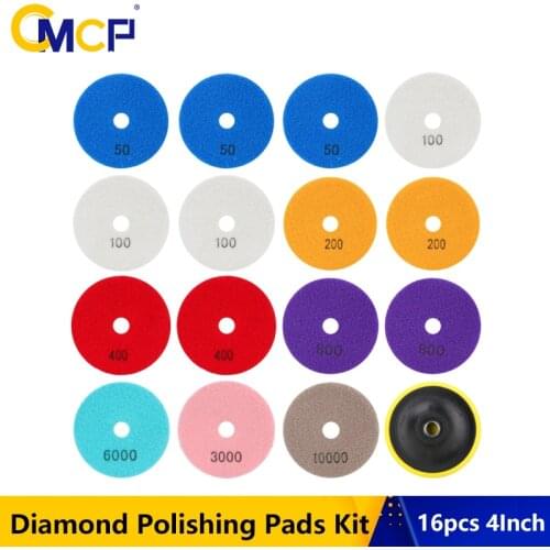 CMCP 16pcs Diamond Polishing Pads Kit 4 Inch(100mm) Water Polishing Pad for Diamond Polishing Grinding Discs Abrasive Tools