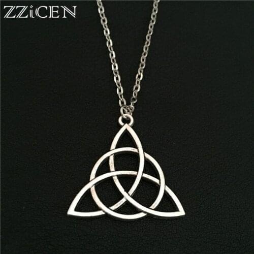 NEW 2018 Women Trendy Charm Knot Vintage Antique Color Trinity Triquetra Symbol Pendant Necklace Chic Triangle Jewelry