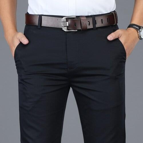 2021 Spring And Summer New MenS Business High Waist Casual Pants Fashion Stretch Loose Straight Trousers Male Brand Suit Pants